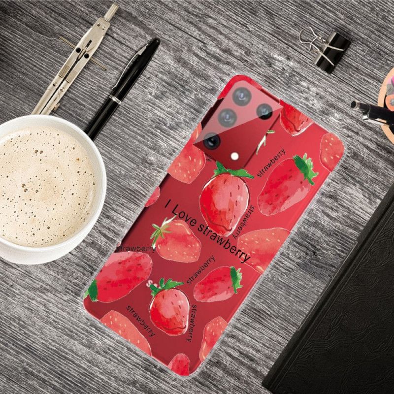 Hoesje Samsung Galaxy S21 Ultra 5G Aardbeien / Ik Hou Van Aardbei
