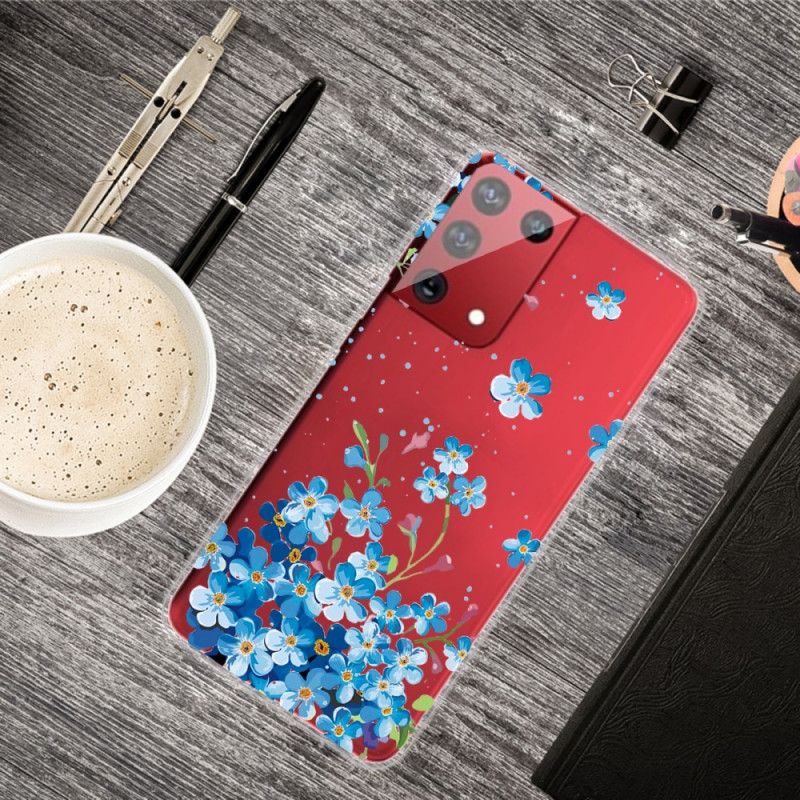 Hoesje Samsung Galaxy S21 Ultra 5G Blauwe Bloemen