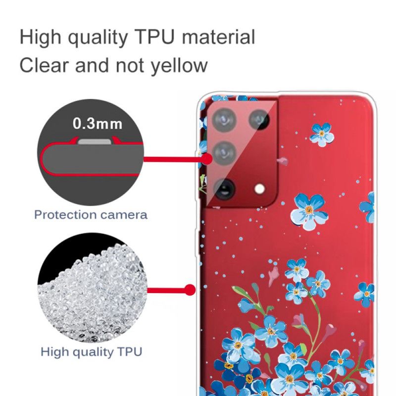 Hoesje Samsung Galaxy S21 Ultra 5G Blauwe Bloemen