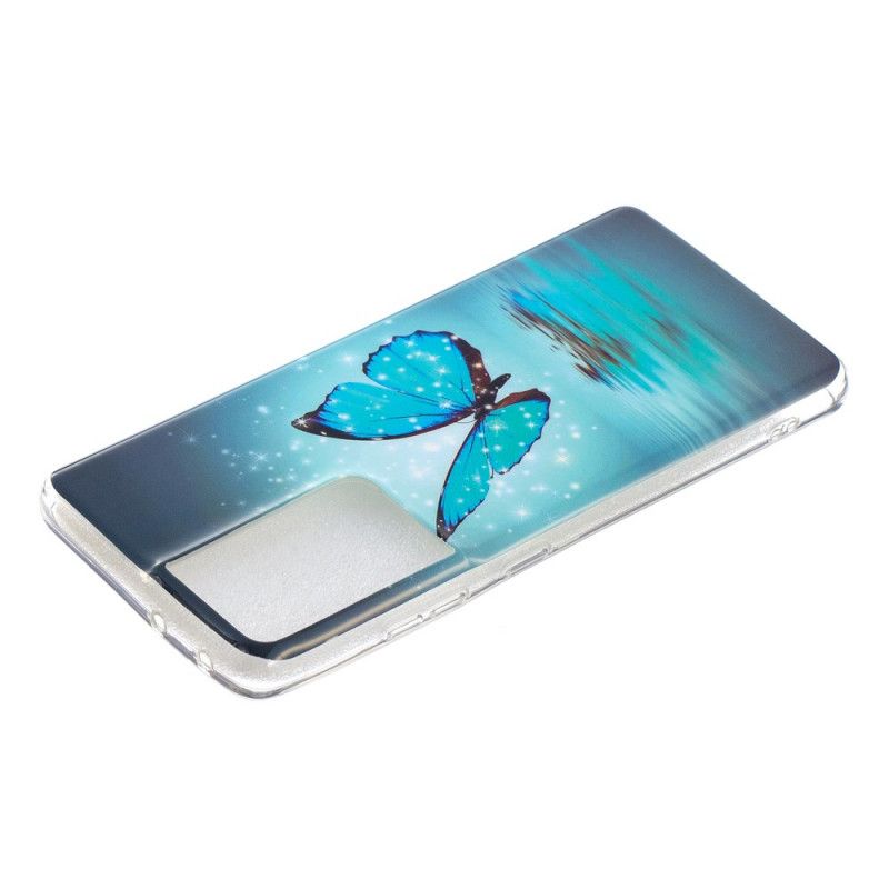 Hoesje Samsung Galaxy S21 Ultra 5G Fluorescerende Blauwe Vlinder
