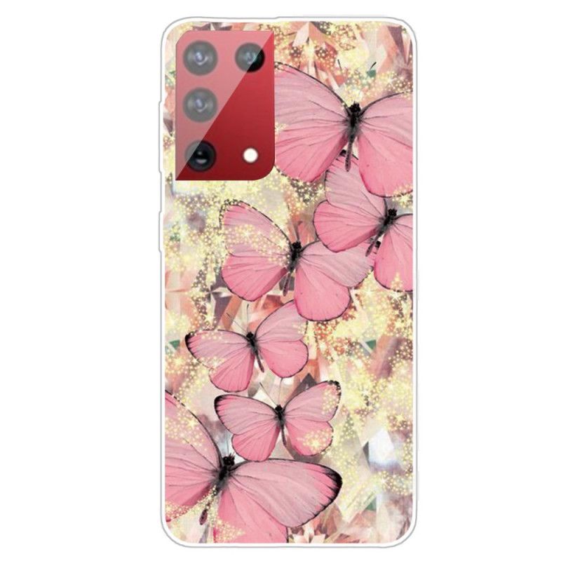 Hoesje Samsung Galaxy S21 Ultra 5G Geel Roze Mooie Vlinders