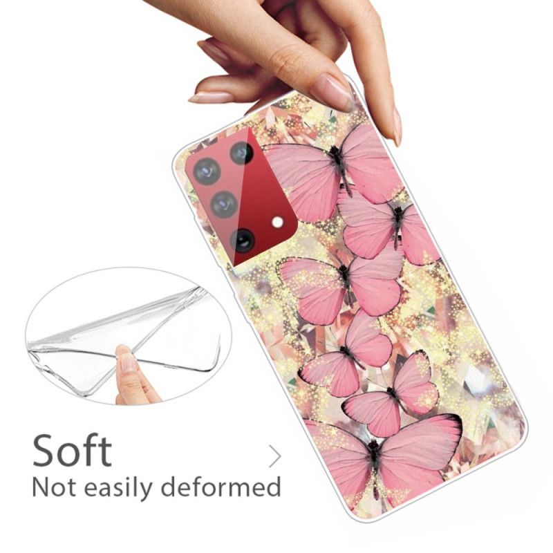 Hoesje Samsung Galaxy S21 Ultra 5G Geel Roze Mooie Vlinders