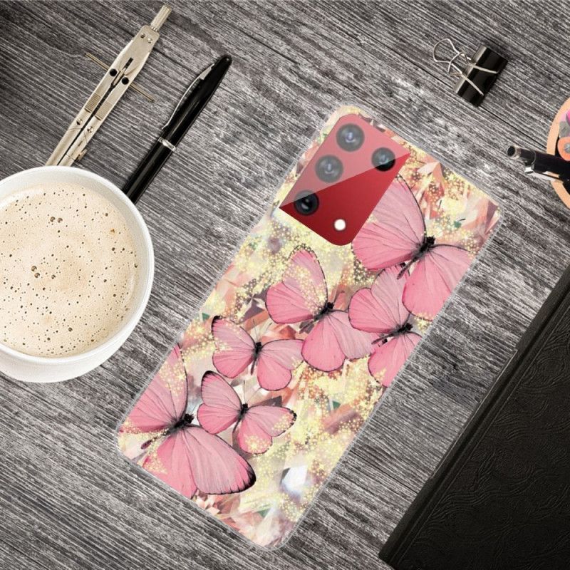 Hoesje Samsung Galaxy S21 Ultra 5G Geel Roze Mooie Vlinders