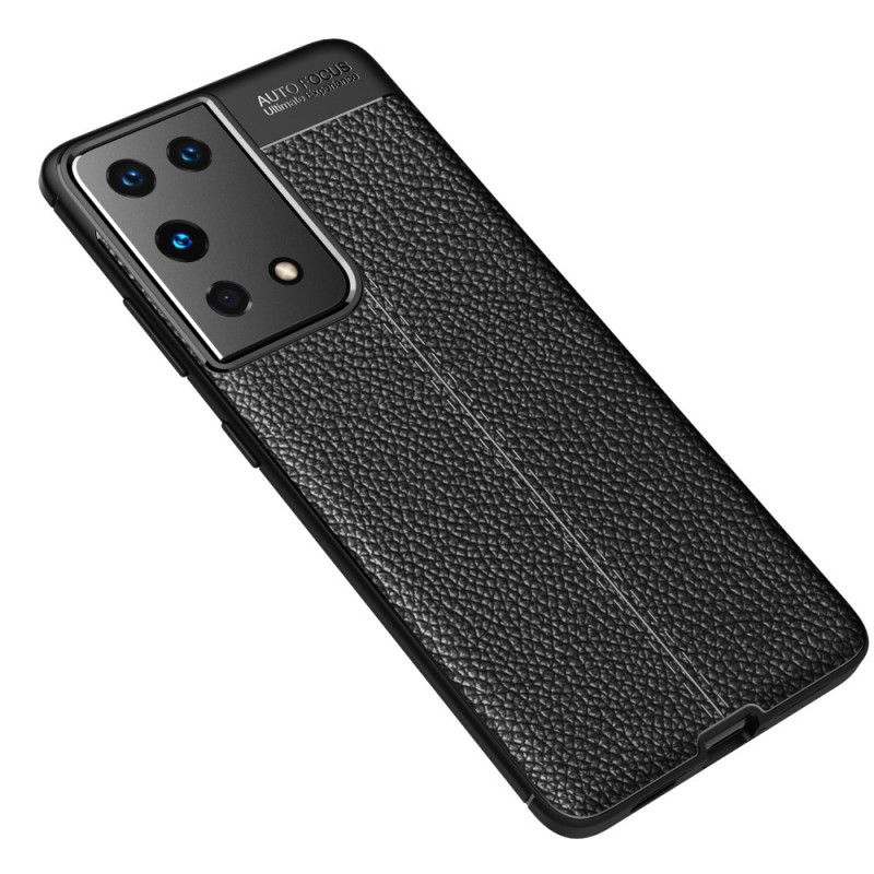 Hoesje Samsung Galaxy S21 Ultra 5G Rood Zwart Dubbellijns Lychee Leereffect
