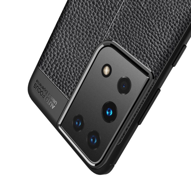 Hoesje Samsung Galaxy S21 Ultra 5G Rood Zwart Dubbellijns Lychee Leereffect