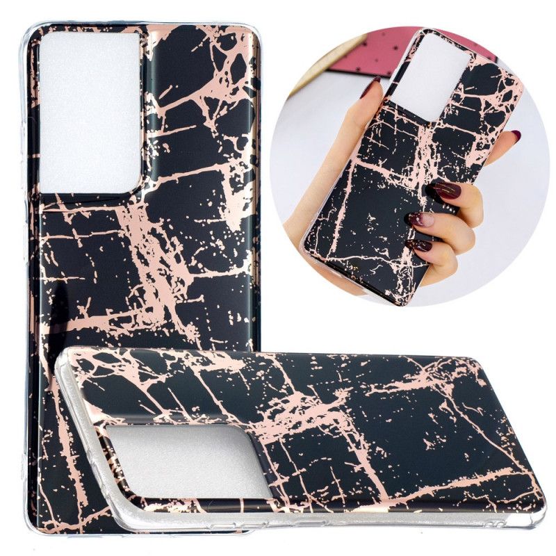 Hoesje Samsung Galaxy S21 Ultra 5G Roze Zwart Ultra Designer Marmer