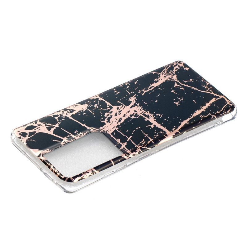 Hoesje Samsung Galaxy S21 Ultra 5G Roze Zwart Ultra Designer Marmer