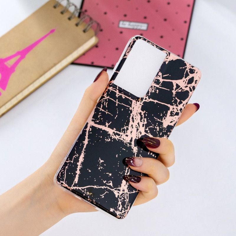 Hoesje Samsung Galaxy S21 Ultra 5G Roze Zwart Ultra Designer Marmer