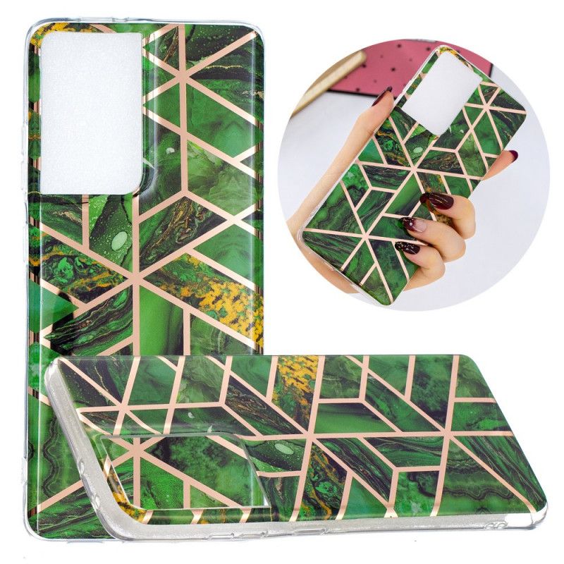 Hoesje Samsung Galaxy S21 Ultra 5G Roze Zwart Ultra Designer Marmer