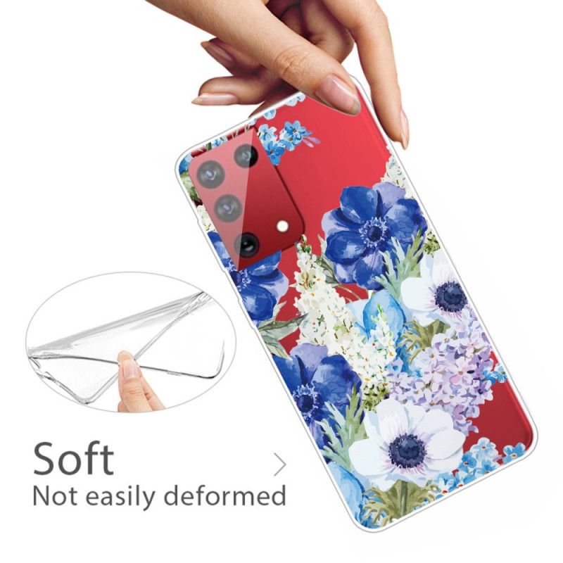 Hoesje Samsung Galaxy S21 Ultra 5G Telefoonhoesje Aquarel Blauwe Bloemen