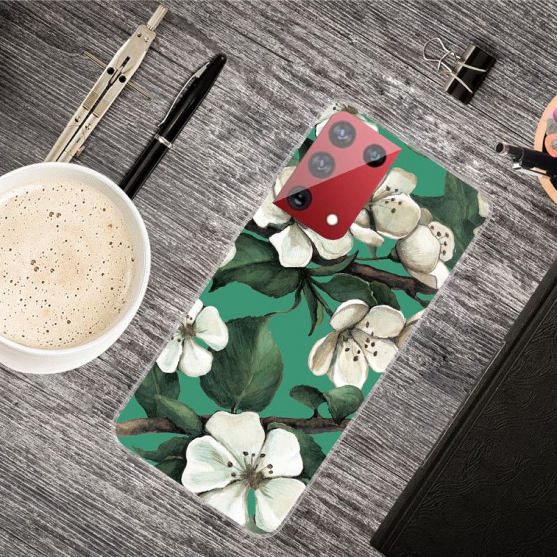 Hoesje Samsung Galaxy S21 Ultra 5G Telefoonhoesje Geschilderde Witte Bloemen
