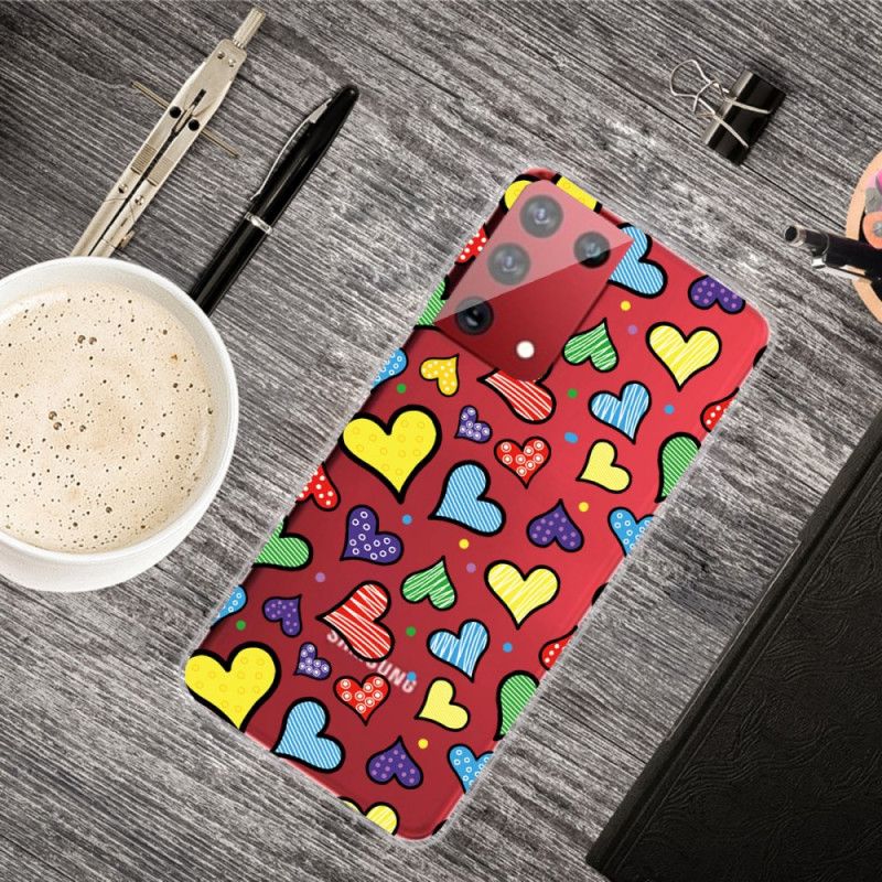 Hoesje Samsung Galaxy S21 Ultra 5G Telefoonhoesje Veelkleurige Harten