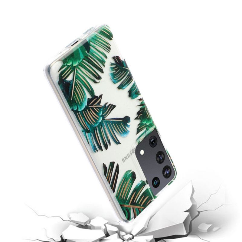 Hoesje Samsung Galaxy S21 Ultra 5G Transparant Groen Blad
