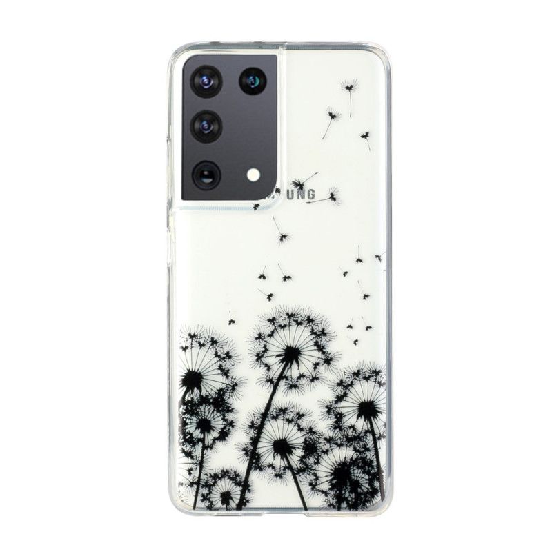 Hoesje Samsung Galaxy S21 Ultra 5G Transparant Zwarte Paardebloemen