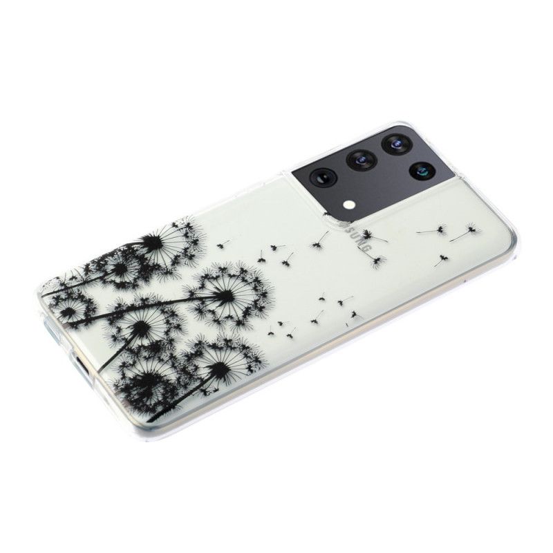 Hoesje Samsung Galaxy S21 Ultra 5G Transparant Zwarte Paardebloemen