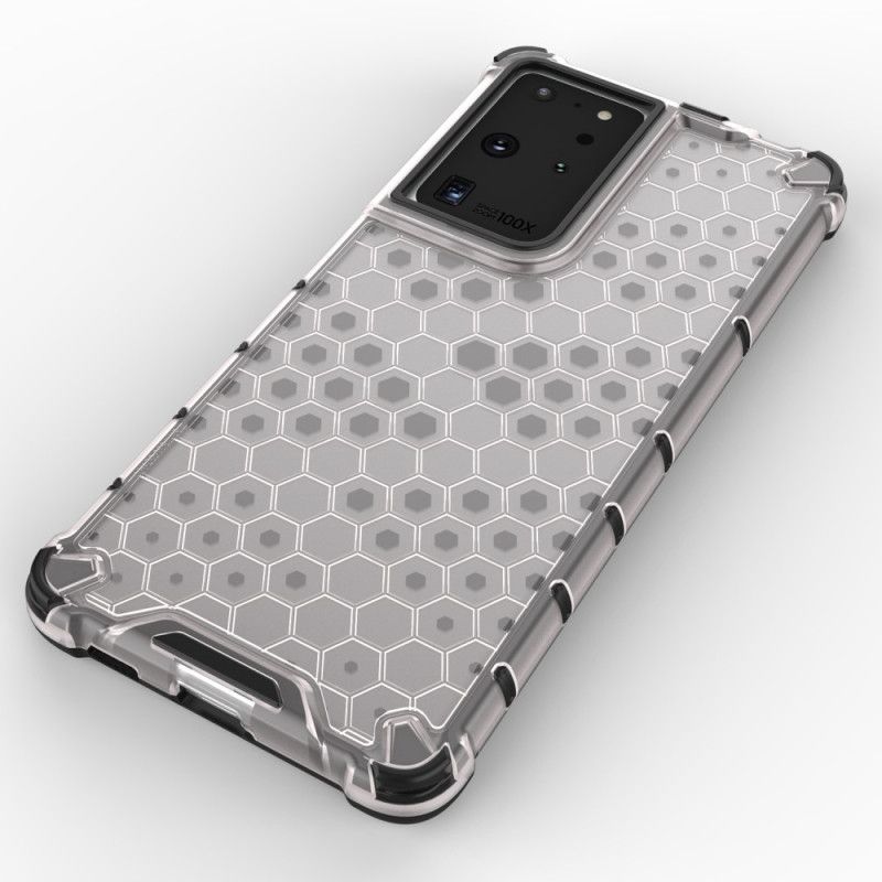 Hoesje Samsung Galaxy S21 Ultra 5G Wit Zwart Honingraatstijl