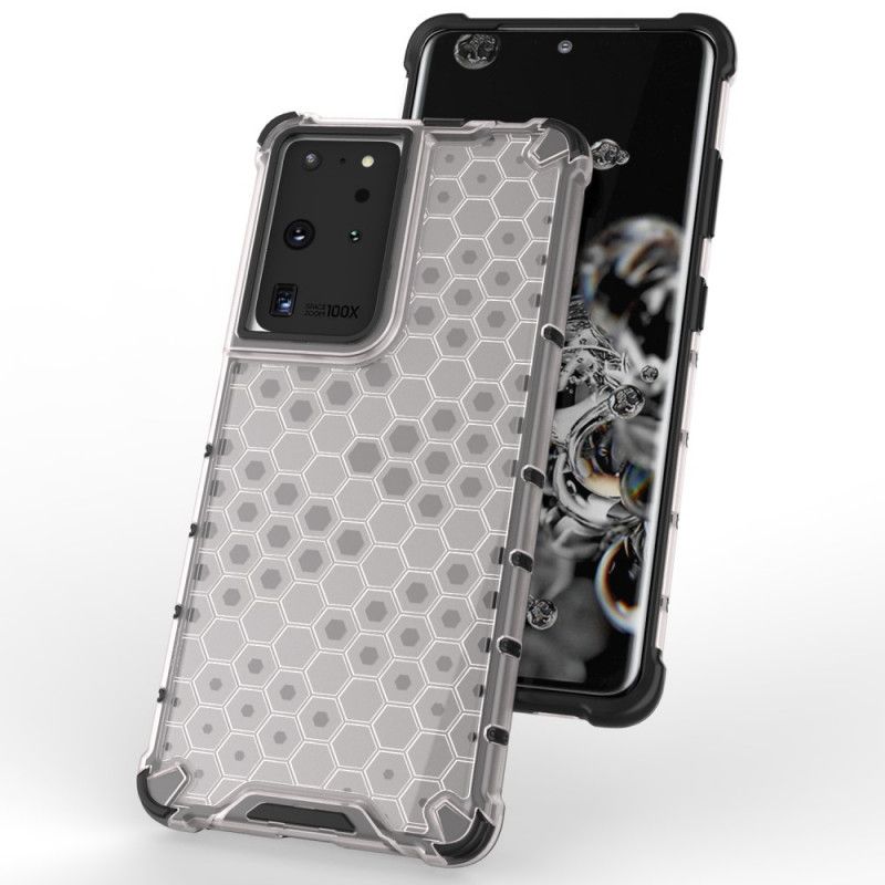 Hoesje Samsung Galaxy S21 Ultra 5G Wit Zwart Honingraatstijl