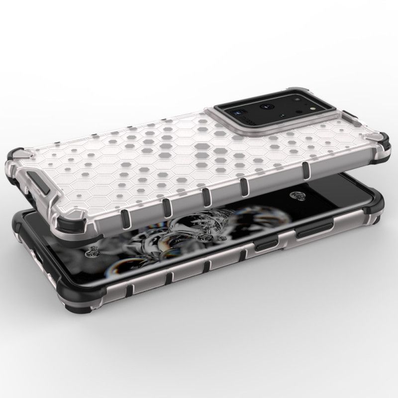 Hoesje Samsung Galaxy S21 Ultra 5G Wit Zwart Honingraatstijl