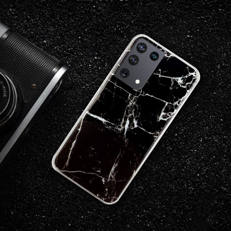 Hoesje Samsung Galaxy S21 Ultra 5G Wit Zwart Klassiek Marmer