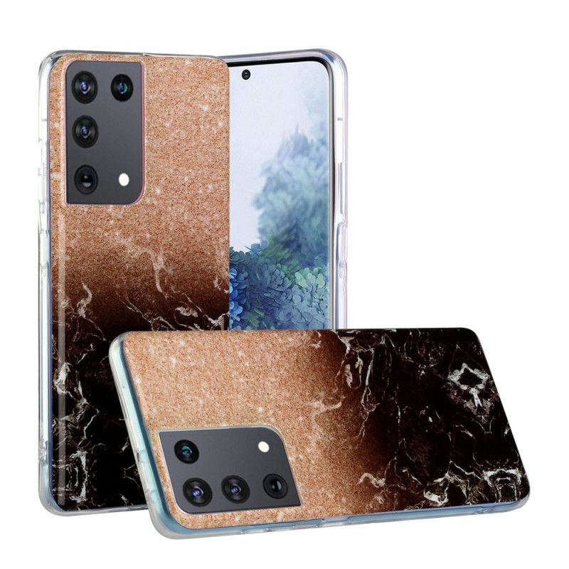 Hoesje Samsung Galaxy S21 Ultra 5G Wit Zwart Verloop Glitter Marmer