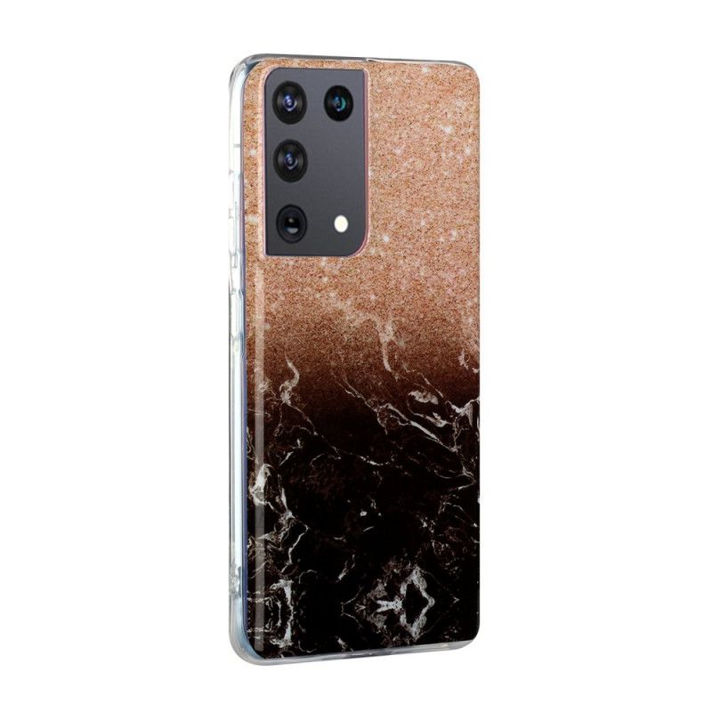 Hoesje Samsung Galaxy S21 Ultra 5G Wit Zwart Verloop Glitter Marmer