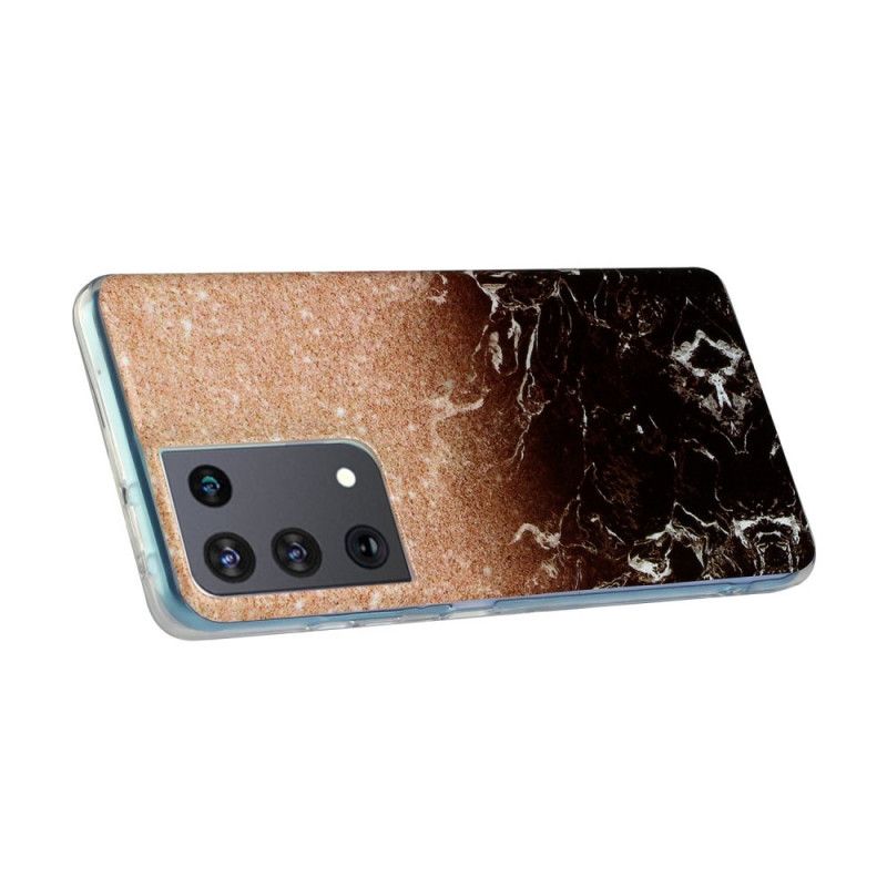 Hoesje Samsung Galaxy S21 Ultra 5G Wit Zwart Verloop Glitter Marmer