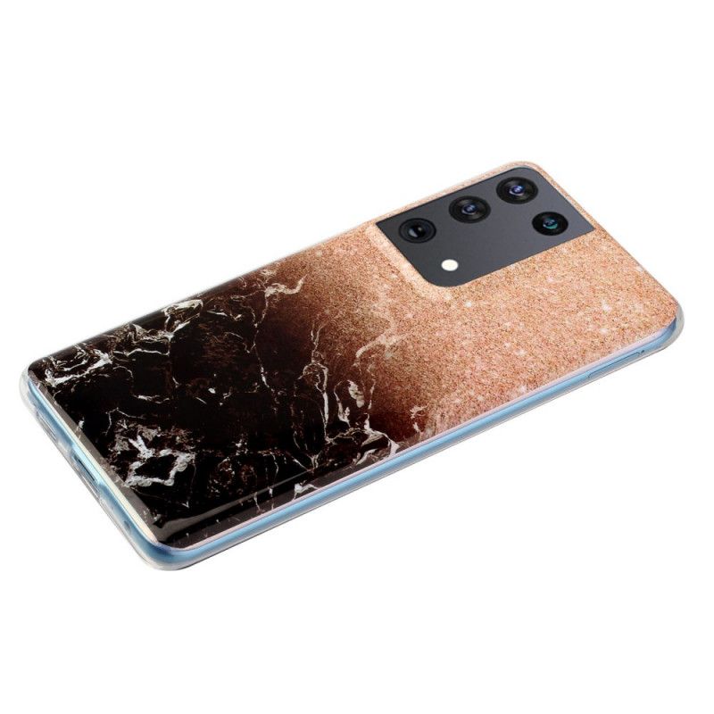 Hoesje Samsung Galaxy S21 Ultra 5G Wit Zwart Verloop Glitter Marmer