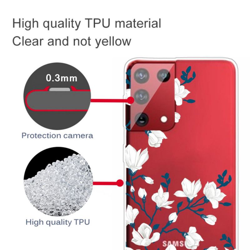 Hoesje Samsung Galaxy S21 Ultra 5G Witte Bloemen