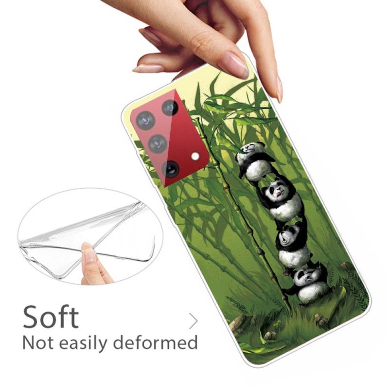 Hoesje voor Samsung Galaxy S21 Ultra 5G Cyaan Groen Stapel Panda'S