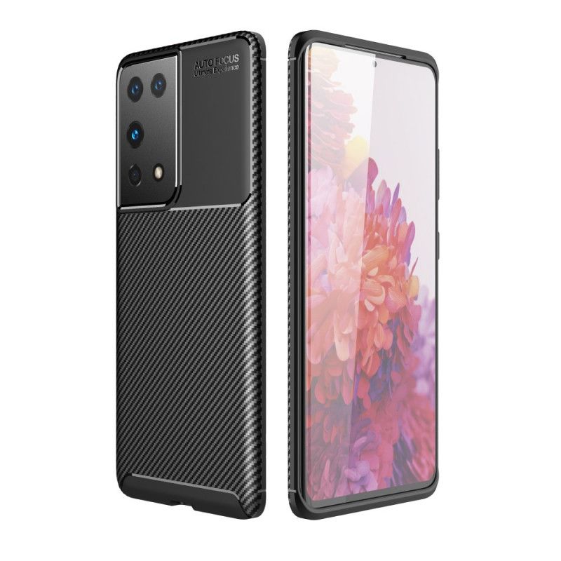 Hoesje voor Samsung Galaxy S21 Ultra 5G Donkerblauw Zwart Flexibele Koolstofvezeltextuur