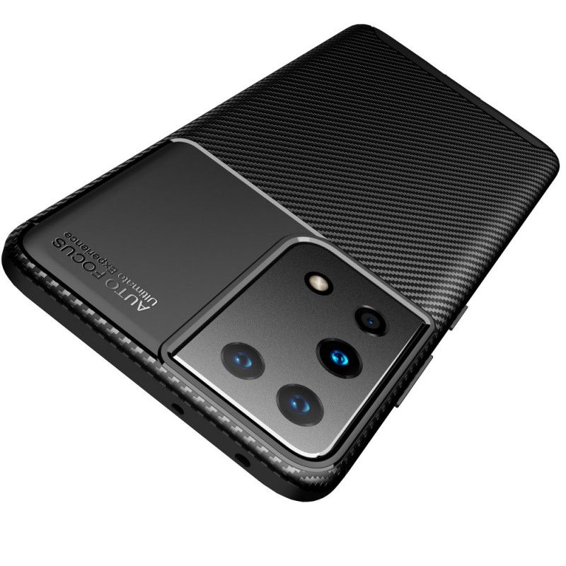 Hoesje voor Samsung Galaxy S21 Ultra 5G Donkerblauw Zwart Flexibele Koolstofvezeltextuur