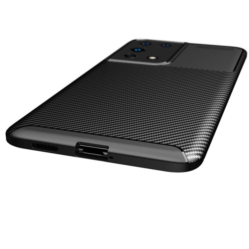 Hoesje voor Samsung Galaxy S21 Ultra 5G Donkerblauw Zwart Flexibele Koolstofvezeltextuur