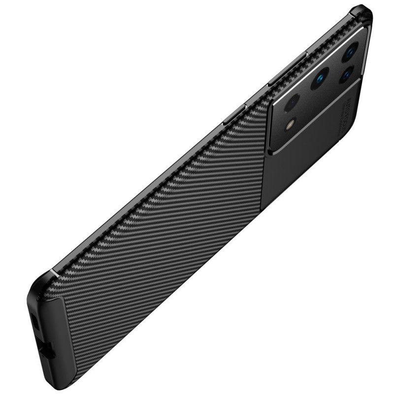 Hoesje voor Samsung Galaxy S21 Ultra 5G Donkerblauw Zwart Flexibele Koolstofvezeltextuur