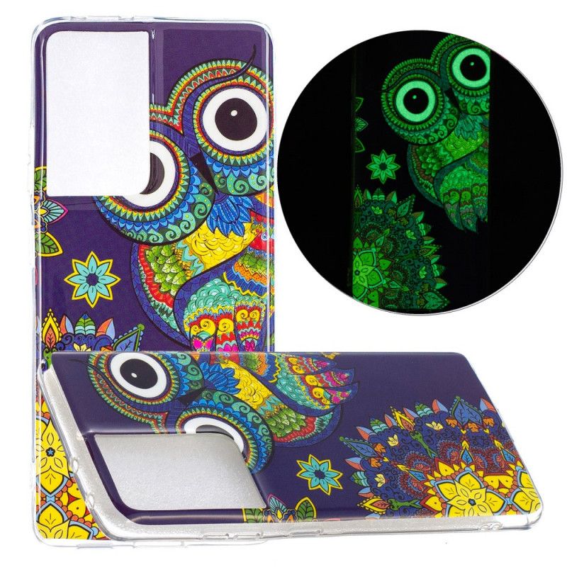 Hoesje voor Samsung Galaxy S21 Ultra 5G Fluorescerende Mandala-Uil