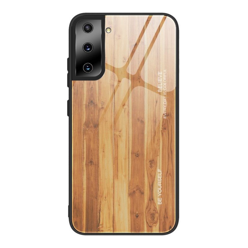 Hoesje voor Samsung Galaxy S21 Ultra 5G Grijs Zwart Houtdessin Gehard Glas