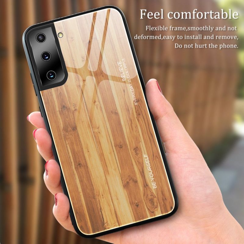 Hoesje voor Samsung Galaxy S21 Ultra 5G Grijs Zwart Houtdessin Gehard Glas