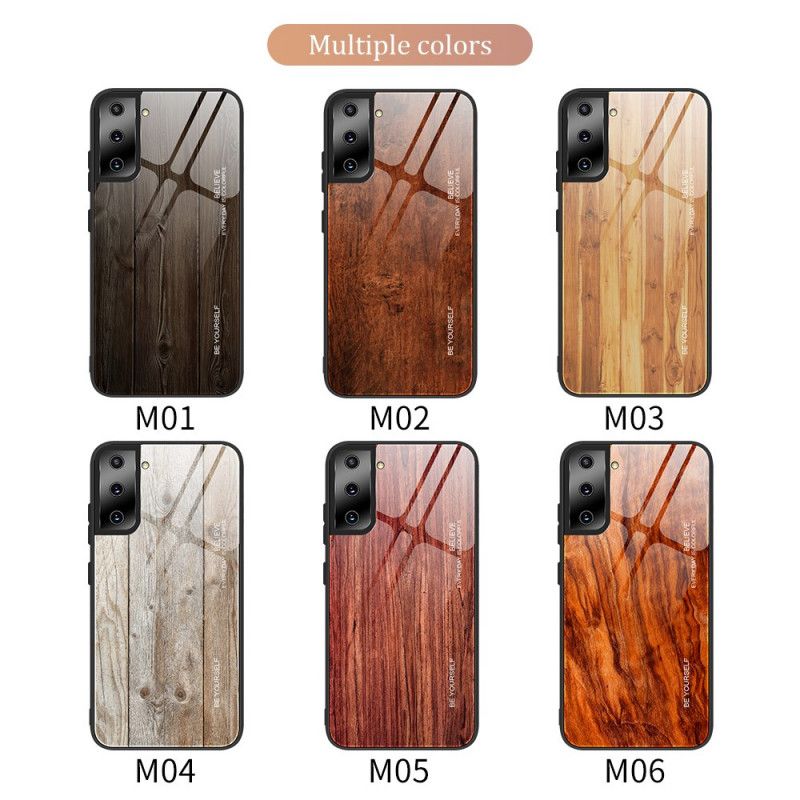 Hoesje voor Samsung Galaxy S21 Ultra 5G Grijs Zwart Houtdessin Gehard Glas