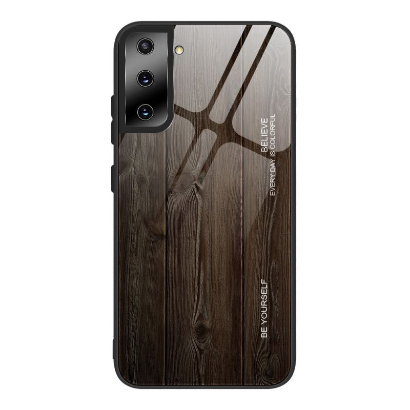 Hoesje voor Samsung Galaxy S21 Ultra 5G Grijs Zwart Houtdessin Gehard Glas