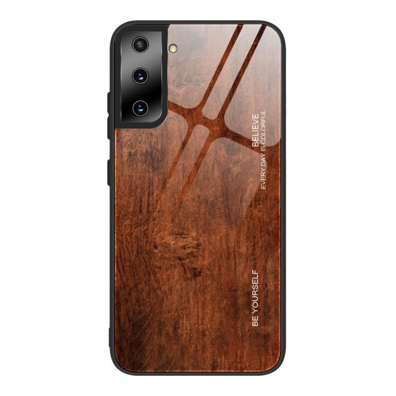 Hoesje voor Samsung Galaxy S21 Ultra 5G Grijs Zwart Houtdessin Gehard Glas