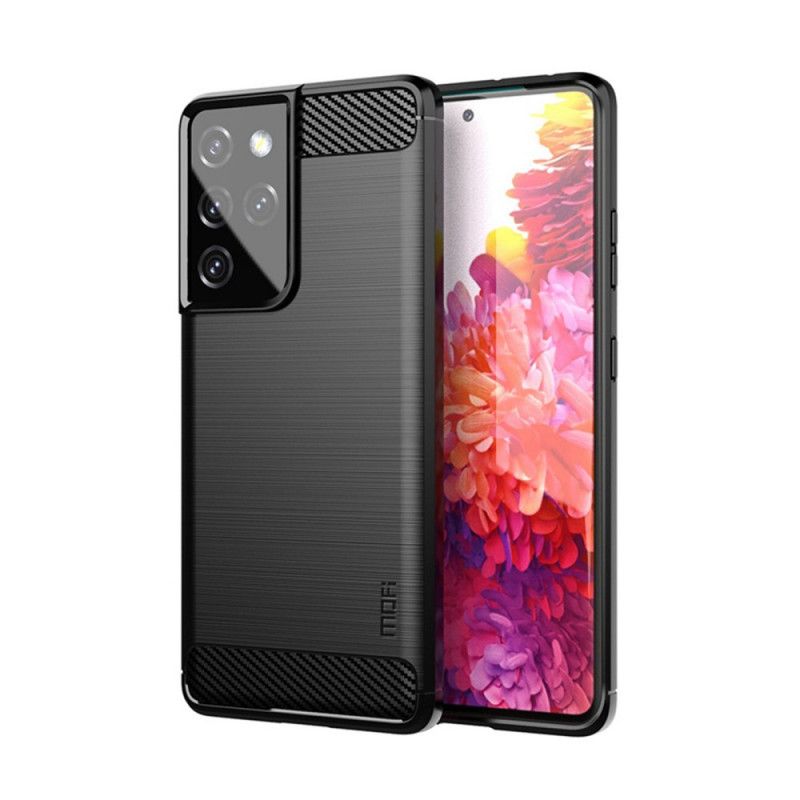 Hoesje voor Samsung Galaxy S21 Ultra 5G Grijs Zwart Mofi Geborstelde Koolstofvezel