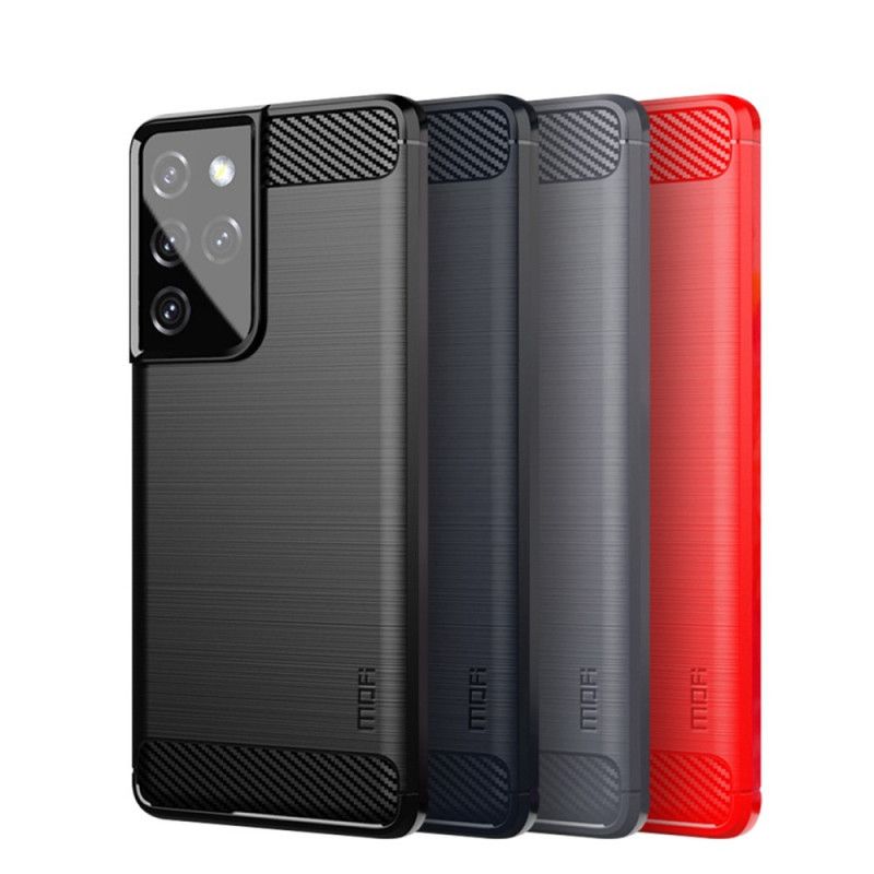 Hoesje voor Samsung Galaxy S21 Ultra 5G Grijs Zwart Mofi Geborstelde Koolstofvezel