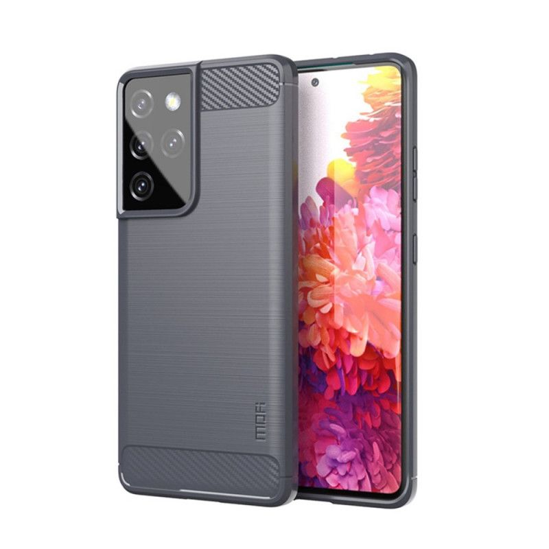 Hoesje voor Samsung Galaxy S21 Ultra 5G Grijs Zwart Mofi Geborstelde Koolstofvezel