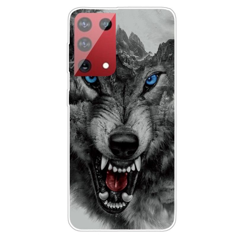Hoesje voor Samsung Galaxy S21 Ultra 5G Grijs Zwart Sublieme Wolf