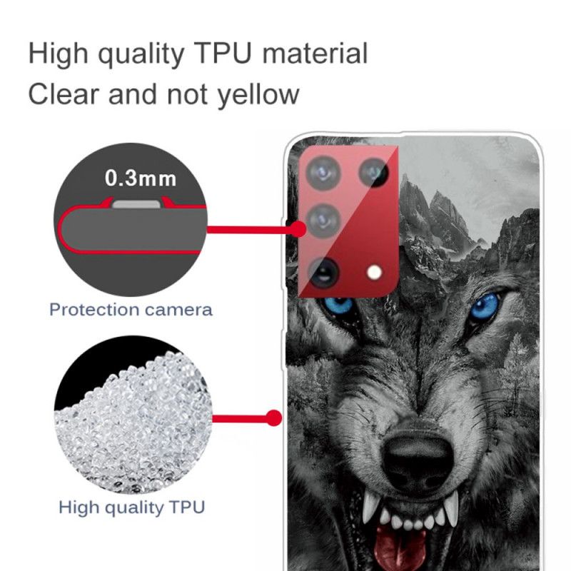 Hoesje voor Samsung Galaxy S21 Ultra 5G Grijs Zwart Sublieme Wolf