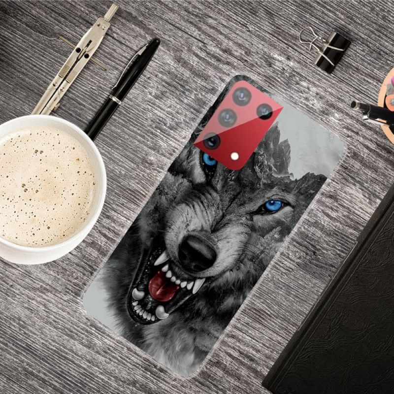 Hoesje voor Samsung Galaxy S21 Ultra 5G Grijs Zwart Sublieme Wolf