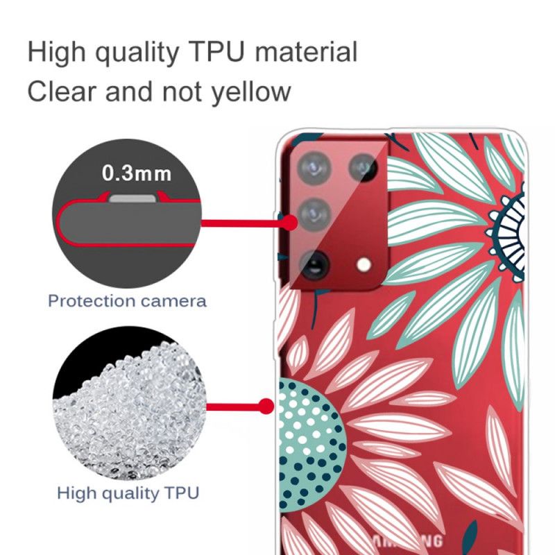Hoesje voor Samsung Galaxy S21 Ultra 5G Groen Roze Een Bloem Transparant