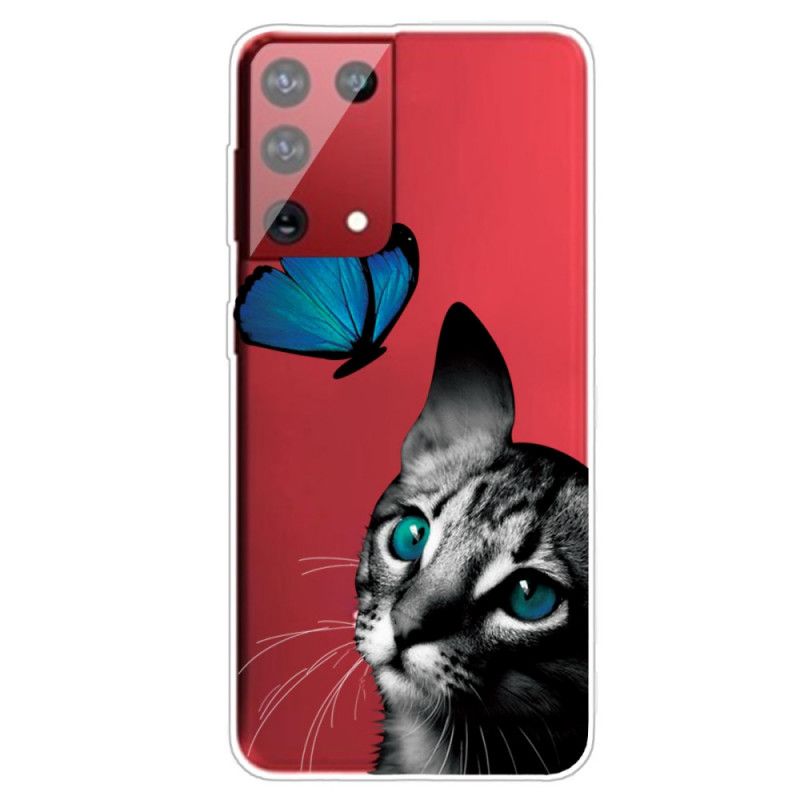 Hoesje voor Samsung Galaxy S21 Ultra 5G Kat En Vlinder