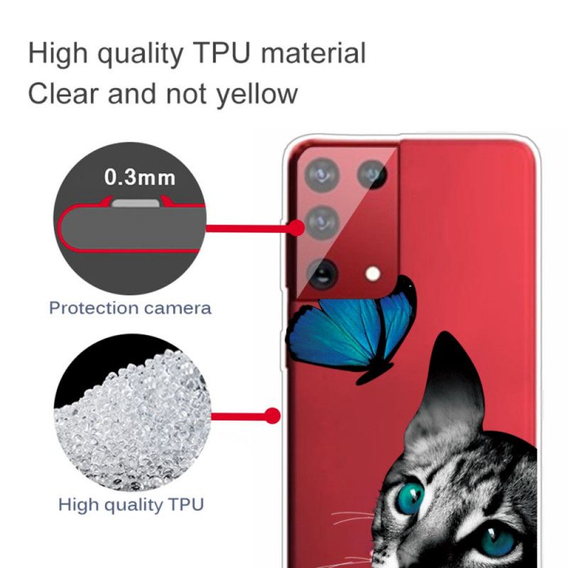 Hoesje voor Samsung Galaxy S21 Ultra 5G Kat En Vlinder