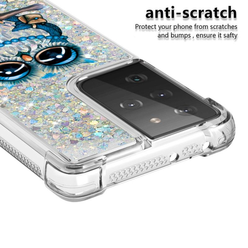 Hoesje voor Samsung Galaxy S21 Ultra 5G Miss Uil Glitter