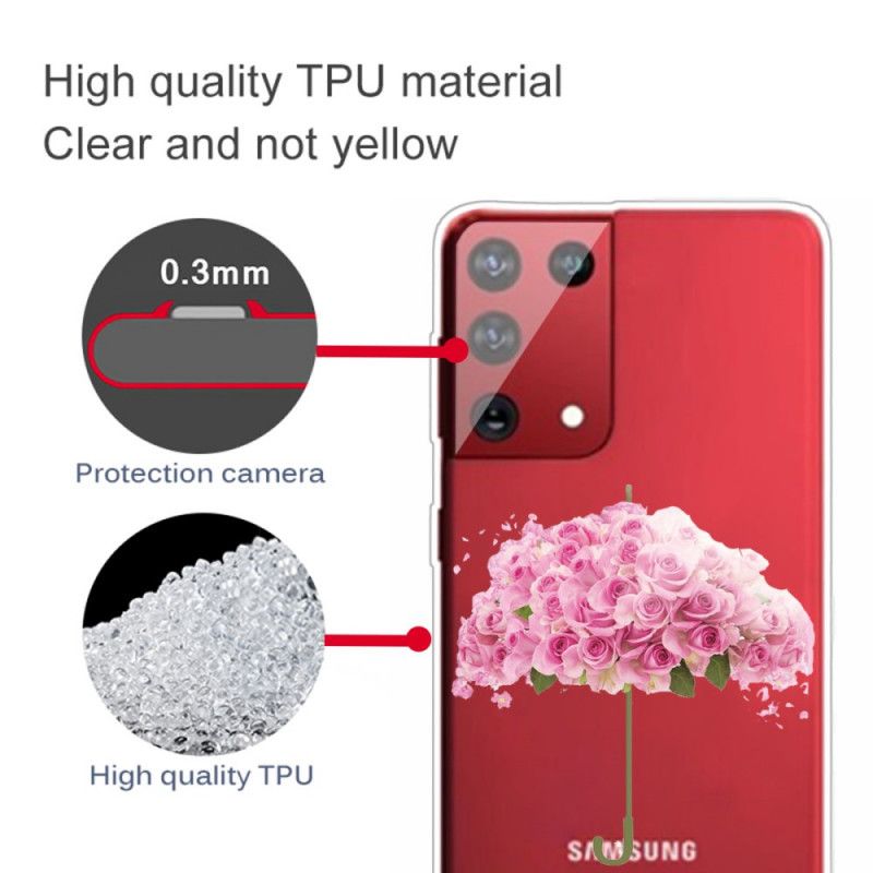 Hoesje voor Samsung Galaxy S21 Ultra 5G Paraplu In Rozen